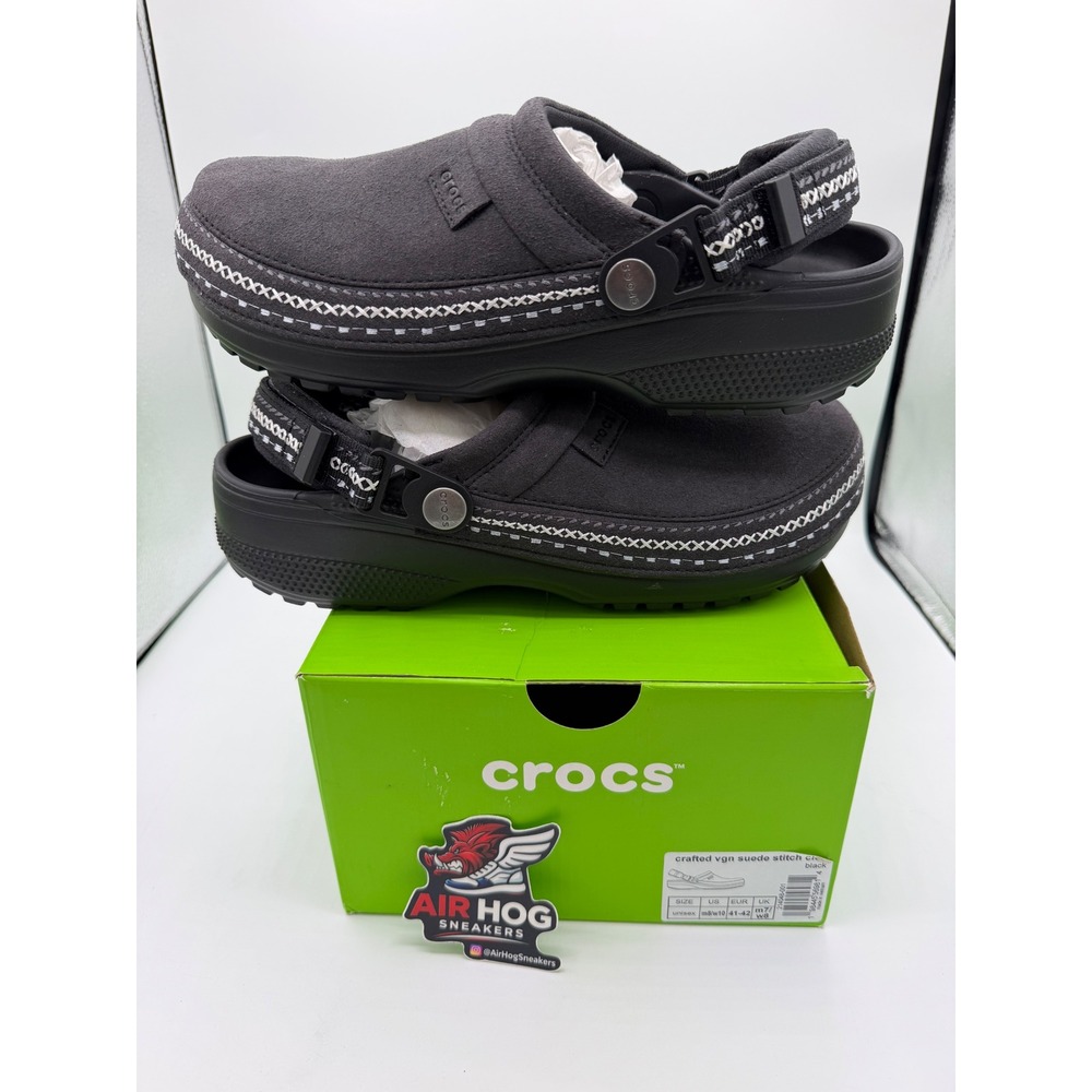 Crocs Classic Crafted Vegan Suede Stitch Clogs Black 210146-001 Womens 10 Mens 8
